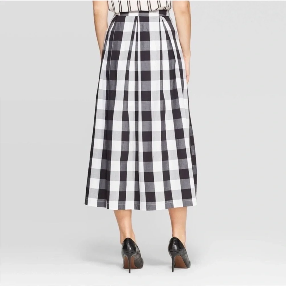 Who What Wear Black and White Plaid Button Front Full Midi Skirt